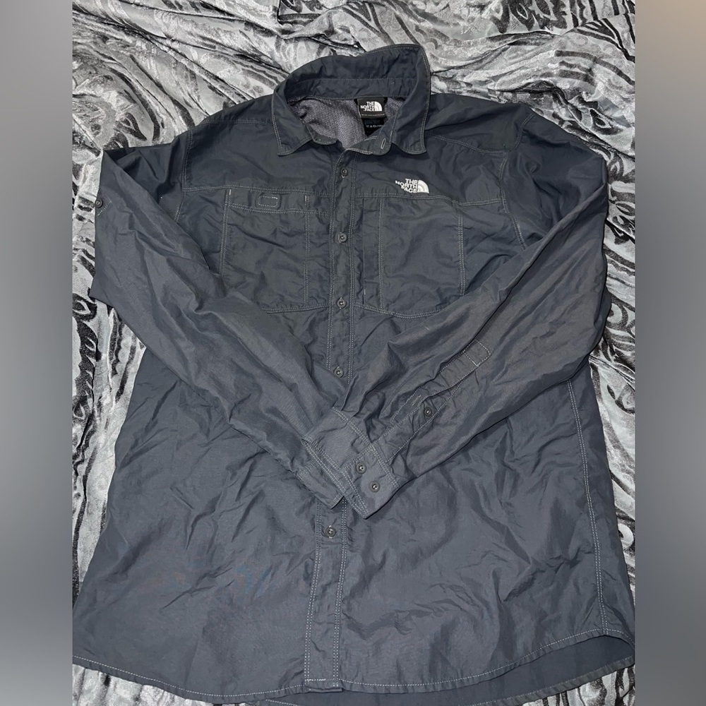 The North Face Gray Mens Long Sleeve Button Down Shirt Large